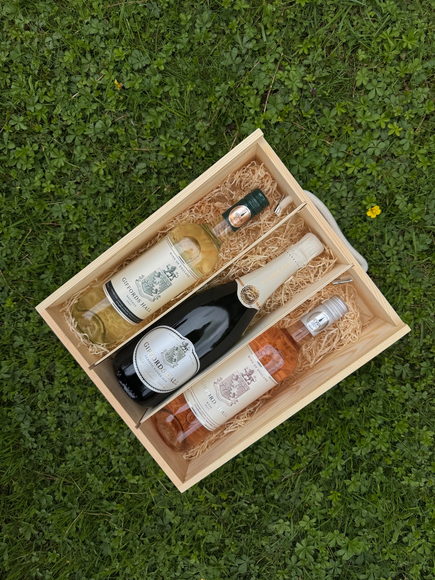 Elegant wine gift set featuring Bacchus, Rosé, and Classic Cuvée from Giffords Hall.